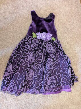 Purple sleeveless dress with velvet top decorative skirt size 6x